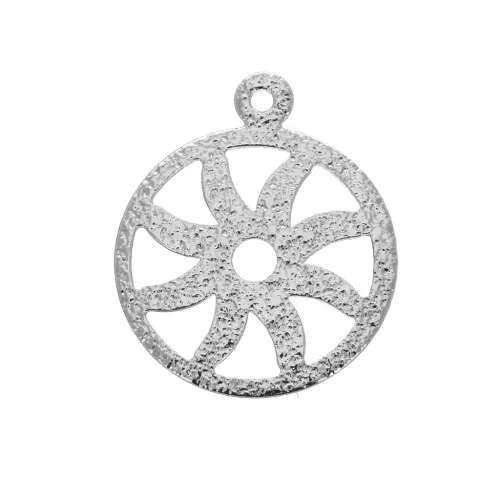 Ciondoli traforati ruota in ottone battutto 18x15 mm - Argento x4