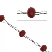 Catena con perline sfaccettate in vetro 2.95 mm Argento/Red Coral x1m