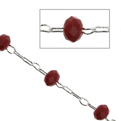 Catena con perline sfaccettate in vetro 2.95 mm Argento/Red Coral x1m
