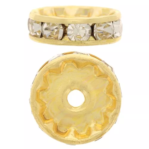 Perla rondella Strass mm. 12 dorato/Crystal x1