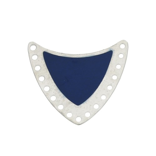 Distanziatore scudo multiforo ottone & resina eposs. 25x27mm Argento/Blu notte x1