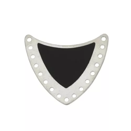 Distanziatore scudo multiforo ottone & resina eposs. 25x27mm Argento/Nero x1