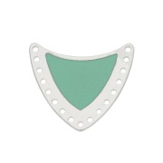 Distanziatore scudo multiforo ottone & resina eposs. 25x27mm Argento/Mint x1