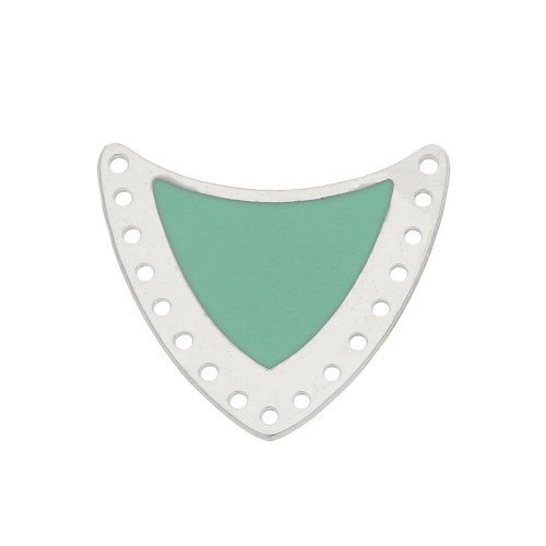 Distanziatore scudo multiforo ottone & resina eposs. 25x27mm Argento/Mint x1