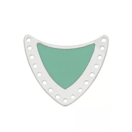 Distanziatore scudo multiforo ottone & resina eposs. 25x27mm Argento/Mint x1