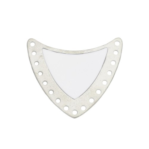 Distanziatore scudo multiforo ottone & resina eposs. 25x27mm Argento/Bianco x1