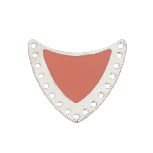 Distanziatore scudo multiforo ottone & resina eposs. 25x27mm Argento/Rosa