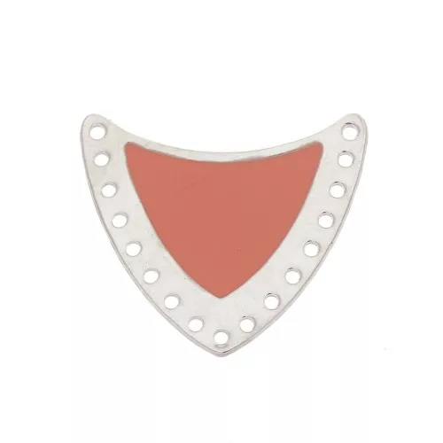 Distanziatore scudo multiforo ottone & resina eposs. 25x27mm Argento/Rosa