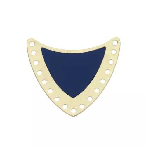 Distanziatore scudo multiforo ottone & resina eposs. 25x27mm Dorato/Blu notte