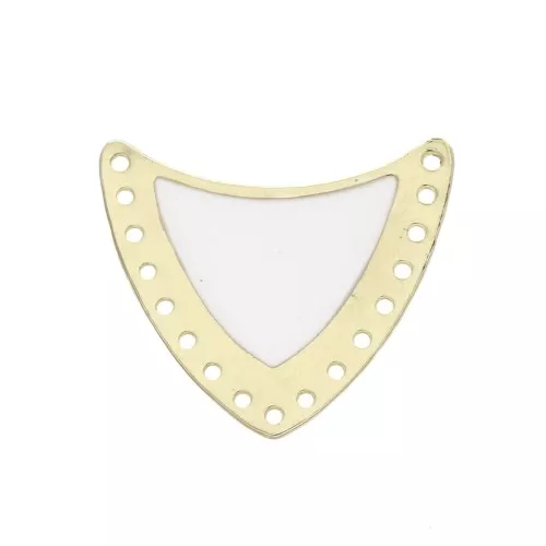 Distanziatore scudo multiforo ottone & resina eposs. 25x27mm Dorato/Bianco x1