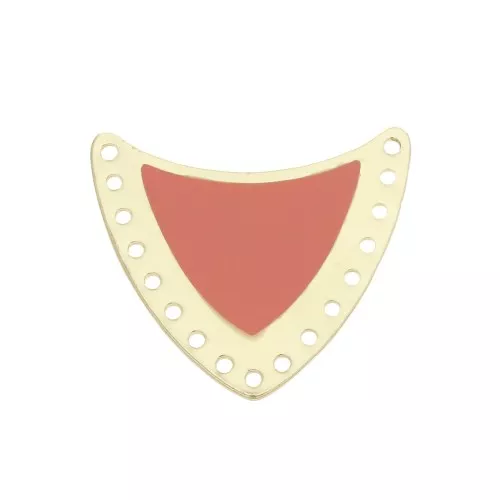 Distanziatore scudo multiforo ottone & resina eposs.  25x27mm Dorato/Rosa x1