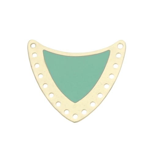 Distanziatore scudo multiforo ottone & resina eposs. 25x27mm Dorato/Mint x1