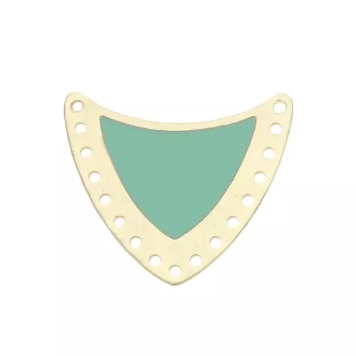 Distanziatore scudo multiforo ottone & resina eposs.  25x27mm Dorato/Mint x1