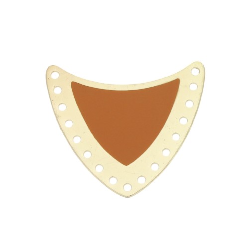 Distanziatore scudo multiforo ottone & resina eposs.  25x27mm Dorato/Senapex1