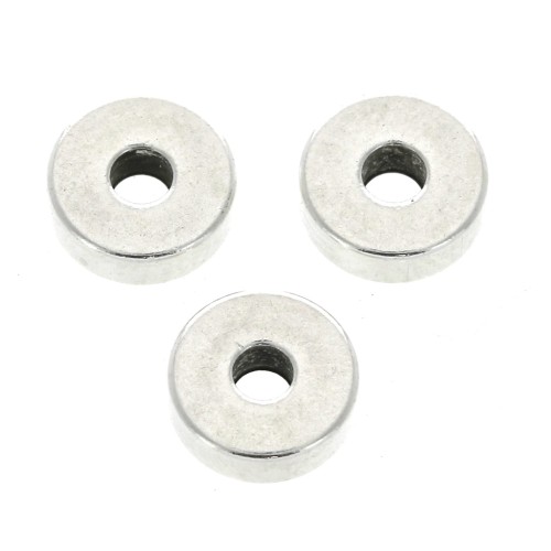 Dischi piatti forati lisci stile Heishi 6x2 mm Placcatura Argento Antico x15