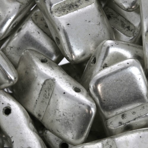 Perline in vetro di Boemia Carrier Bead Groove2 fori 9 x 17 mm Argento patinato 10