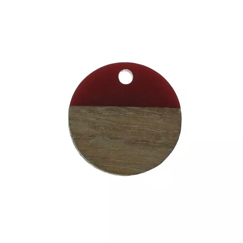Pendente rotondo in resina e finto legno15 mm - Rosso / Marrone x1