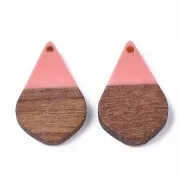Pendente goccia in resina e finto legno 28x18 mm Salmone / Marrone x1