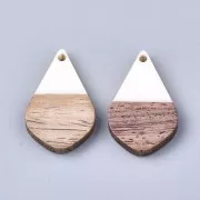 Pendente goccia in resina e  finto legno  28x18 mm Avorio / Marrone x1