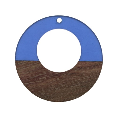 Pendente tondo in resina finto legno  38 mm Blu/Marrone x1