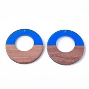 Pendente tondo in resina finto legno  38 mm Blu/Marrone x1