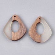 Pendente goccia in resina e  finto legno  32.5x27 mm Trasparente/Marrone x1
