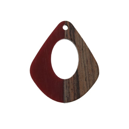 Pendente goccia in resina e  finto legno  32.5x27 mm Rosso/Marrone x1