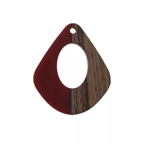 Pendente goccia in resina e finto legno 32.5x27 mm Rosso/Marrone x1