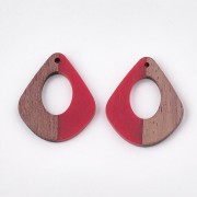 Pendente goccia in resina e finto legno 32.5x27 mm Rosso/Marrone x1