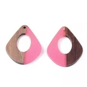 Pendente goccia in resina e finto legno 32.5x27 mm Rosa/Marrone x1