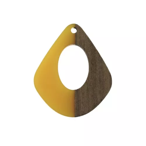 Pendente goccia in resina e  finto legno 32.5x27 mm Giallo/marrone x1