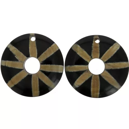 Pendenti etnici in corno rotondi 51 mm Nero/ Marrone x2