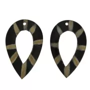 Pendenti etnici in corno - forma di goccia 65x40 mm Nero/Marrone x2