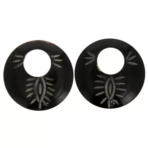 Pendenti rotondi in corno fantasia etnica 50 mm Nero x2