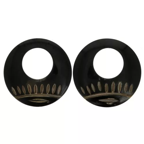 Pendenti rotondi in corno fantasia etnica - 50 mm Nero x2