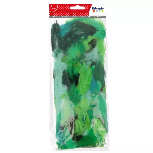 Piume colorate 8 a 12 cm per bijoux e decorazione DIY - Verde/turchese x10gr