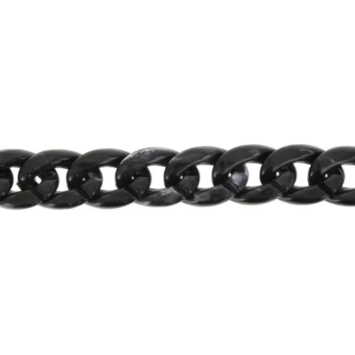 Catena plastica brillante maglie ovali intrecciate 29x21 mm - Nero marmo x50 cm