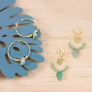 Pendente con pietra sintetica 20 mm imitazione Aventurina rossa/Dorato x1