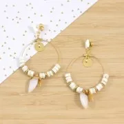 Pendente con pietra sintetica  25 mm White Opal / Dorato x1