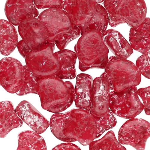 Perline in vetro Ginko Duo 2 fori 7.5x7.5 mm Confetti Splash Red Pink x10g