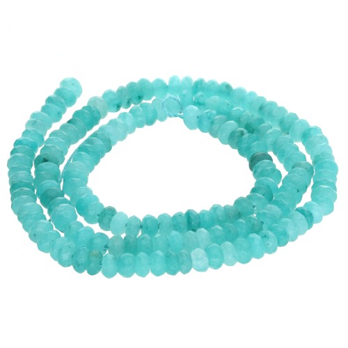 Giada colorata tonda appiattita sfaccettata 4,5x2,5 mm - Blu turchese x38cm