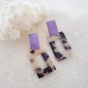 Pendente rettangolare in acetato di cellulosa 32,5x22 mm, effetto tartaruga beige/nero