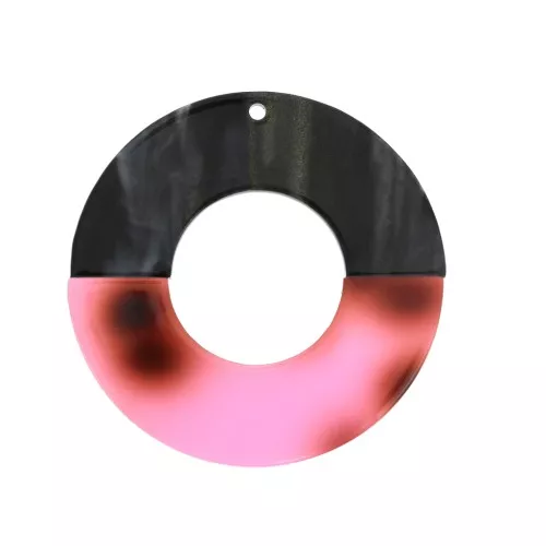 Pendente bicolore in acetato di cellulosa 45mm Nero marmoriz./rosa x1