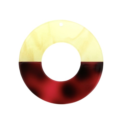 Pendente bicolore in acetato di cellulosa 45mm Giallo marmorizz/rosso x1