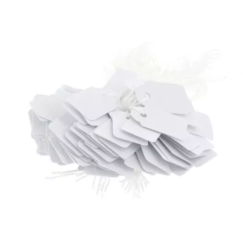 Etichette per prezzi 23x13 mm in carta con cordino - Bianche x100