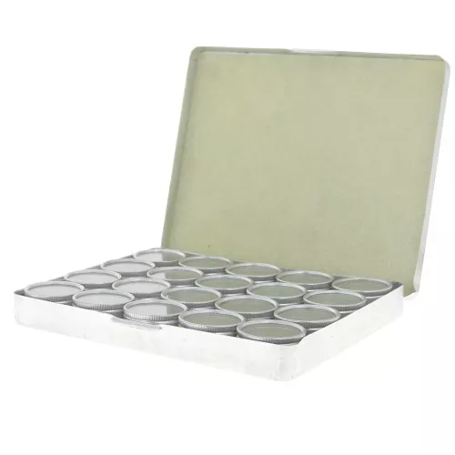 Cofanetto con 20 scatoline rotonde in alluminio 17x14 cm x1