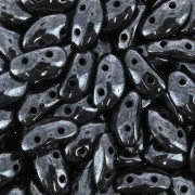 Perline in vetro MobyDuo 2 fori 3x8 mm Jet Hematite x50