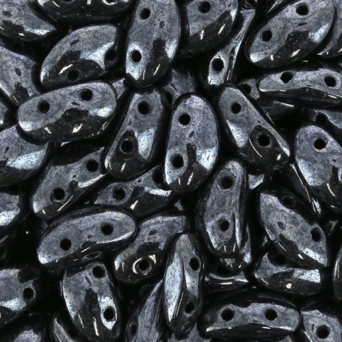 Perline in vetro MobyDuo 2 fori 3x8 mm Jet Hematite x50