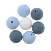 Perle in silicone 15 mm per porta-ciuccio - Mix blu / Bianco x7