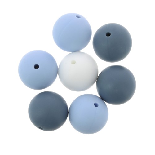 Perle in silicone 15 mm per porta-ciuccio - Mix blu / Bianco x7